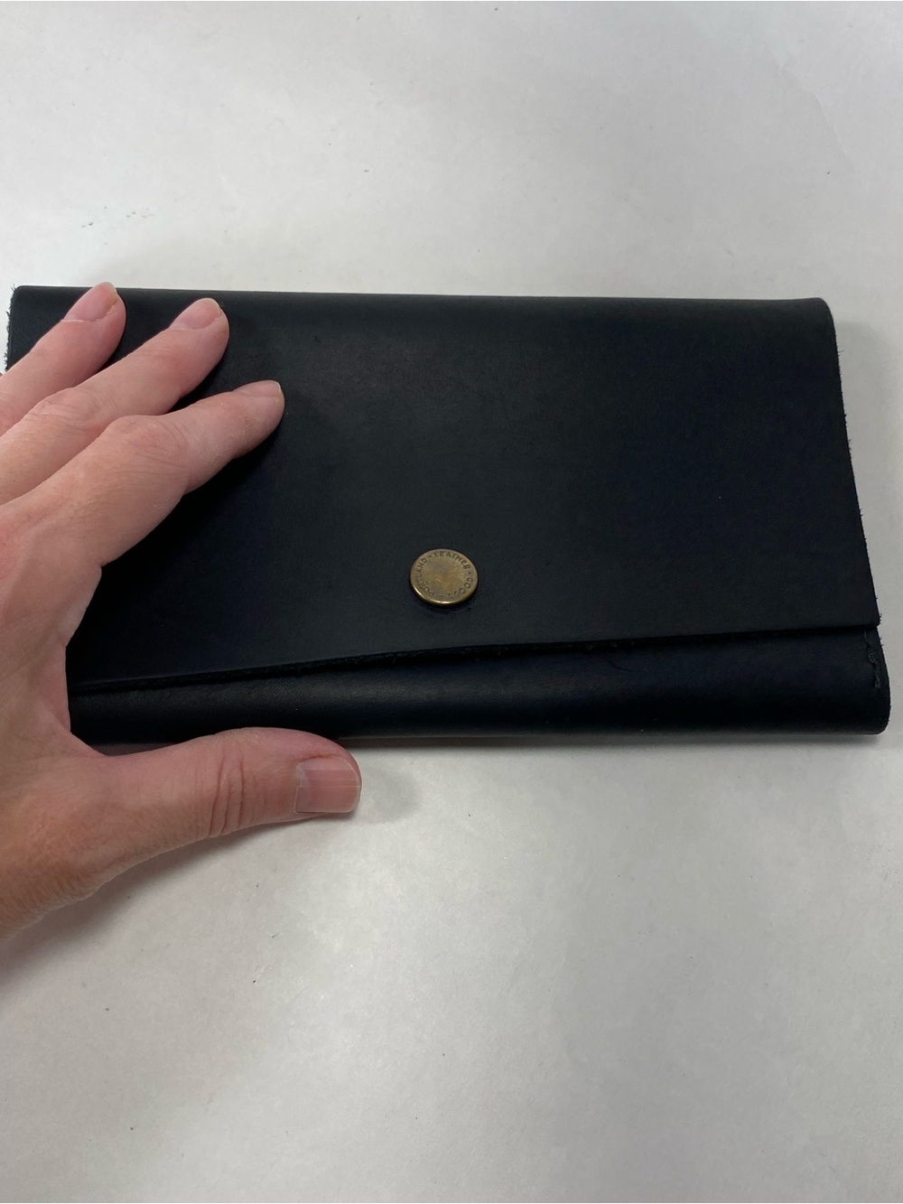 Portland Leather Goods Rancher Black Long Envelope Wallet Brass Snap Closure - Picture 11 of 14